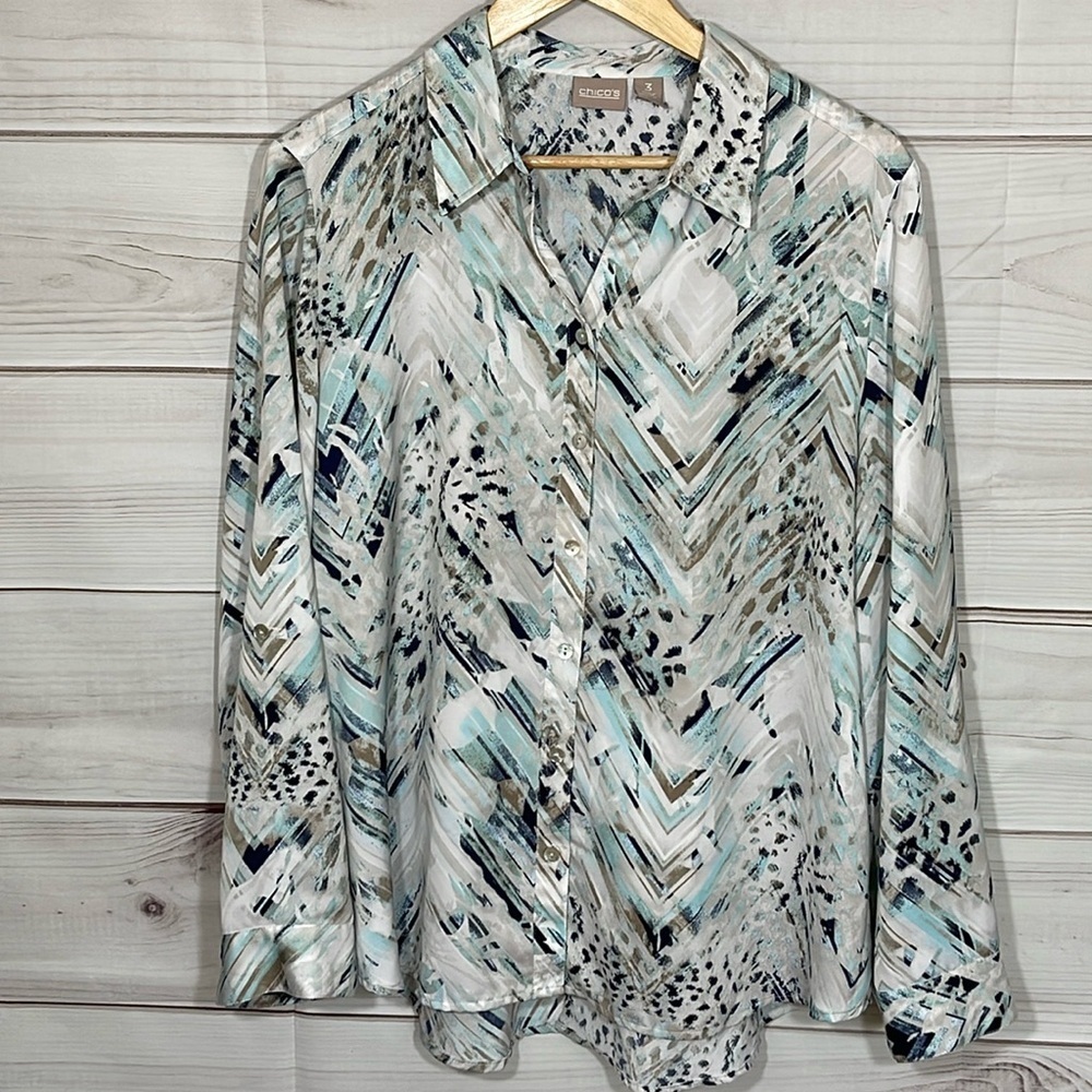 Chico’s Chevron Animal Print Top Hi-lo Hem Size 16/Extra Large/Chico’s 3